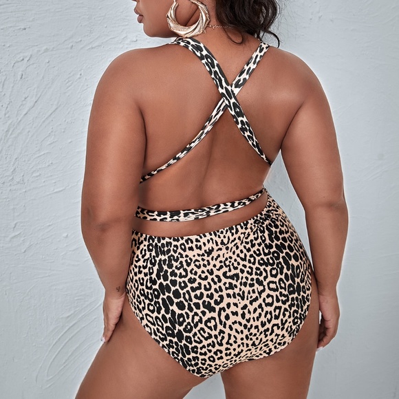 Boho Leopard Plunging neck wrap Monokini One Piece - Picture 4 of 5